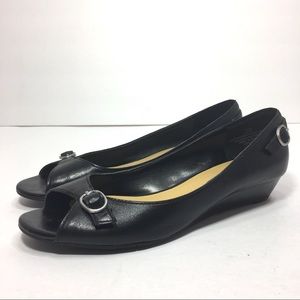 Nine West Womens Open Toe Wedge Heels Black